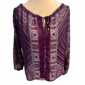 New York & Company Purple Boho Print Peasant Blouse | Women’s Size S | Paisley